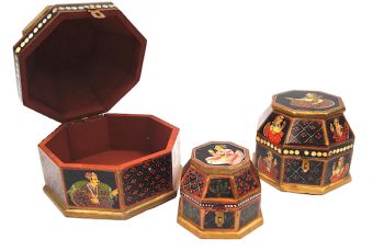 WW 2325R - Nested Tribal Chest Set, Hand Painted